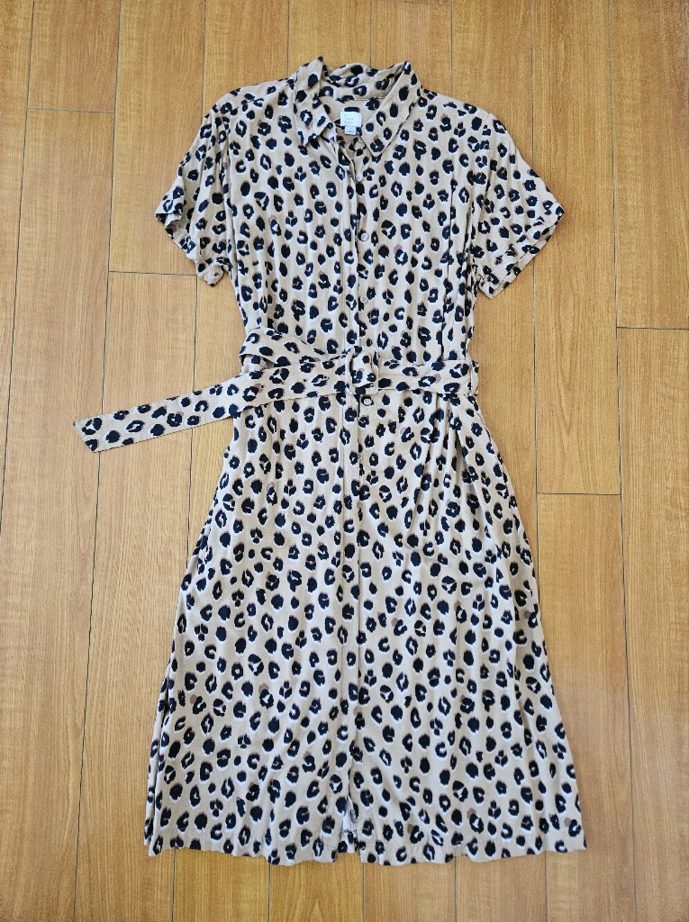 A New Day Tan Leopard Cheetah Animal Prints Shirt Dress w/Belt Included Sz L